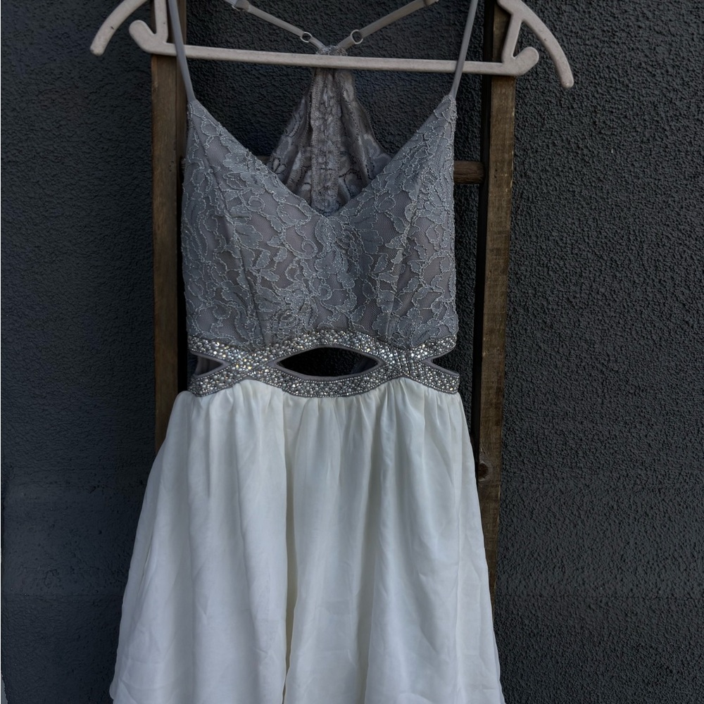 Speechless Gray Lace and White Dress